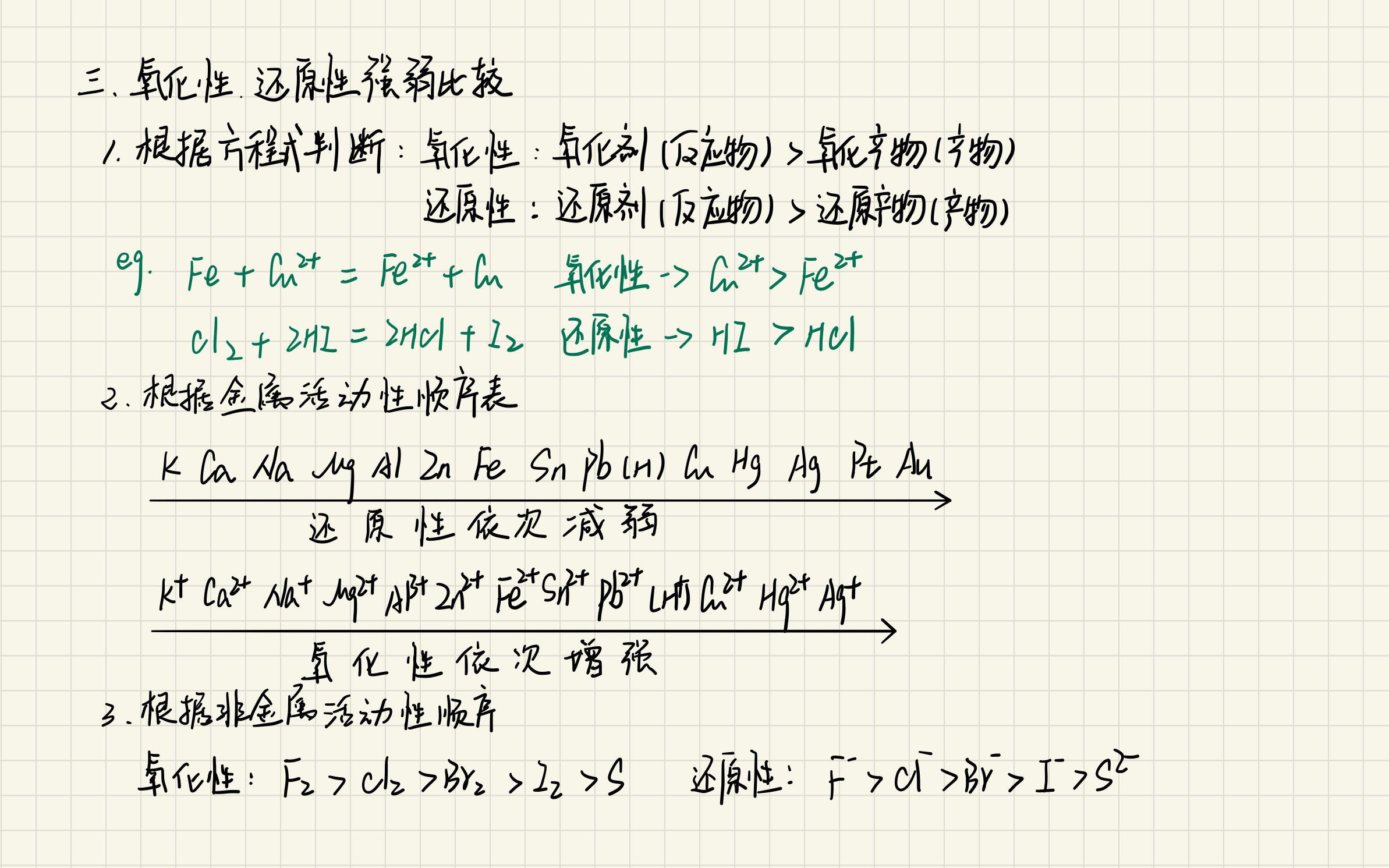 氧化性与还原性涉及了后面金属及非金属的学习