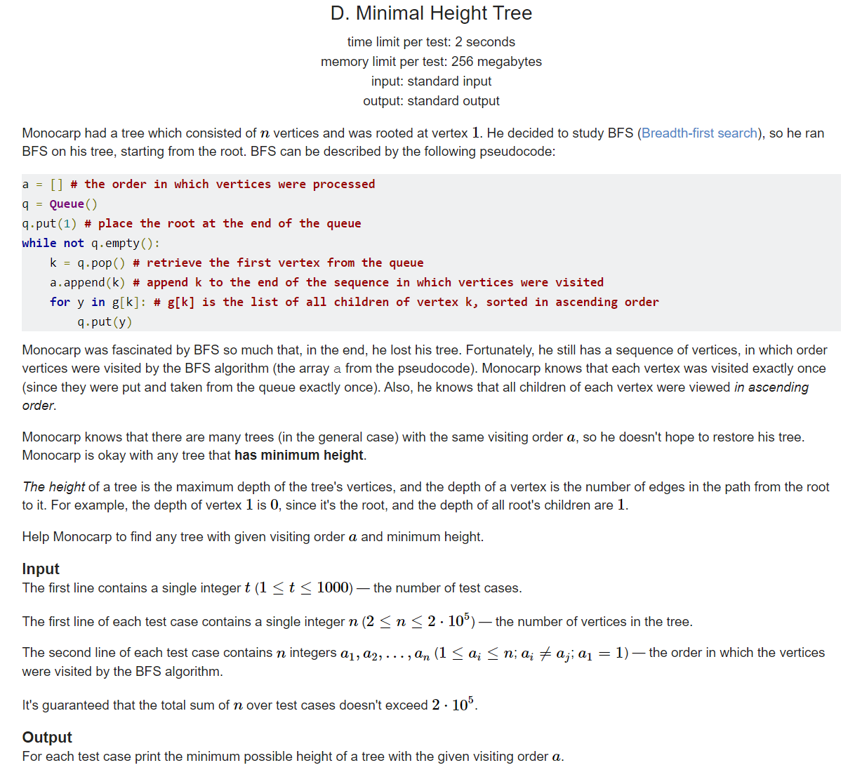 Educational Codeforces Round 97 /1437 D Minimal Height Tree 哔哩哔哩