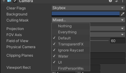 还有我们最早的main camera的culling mask要取消勾选firstperson