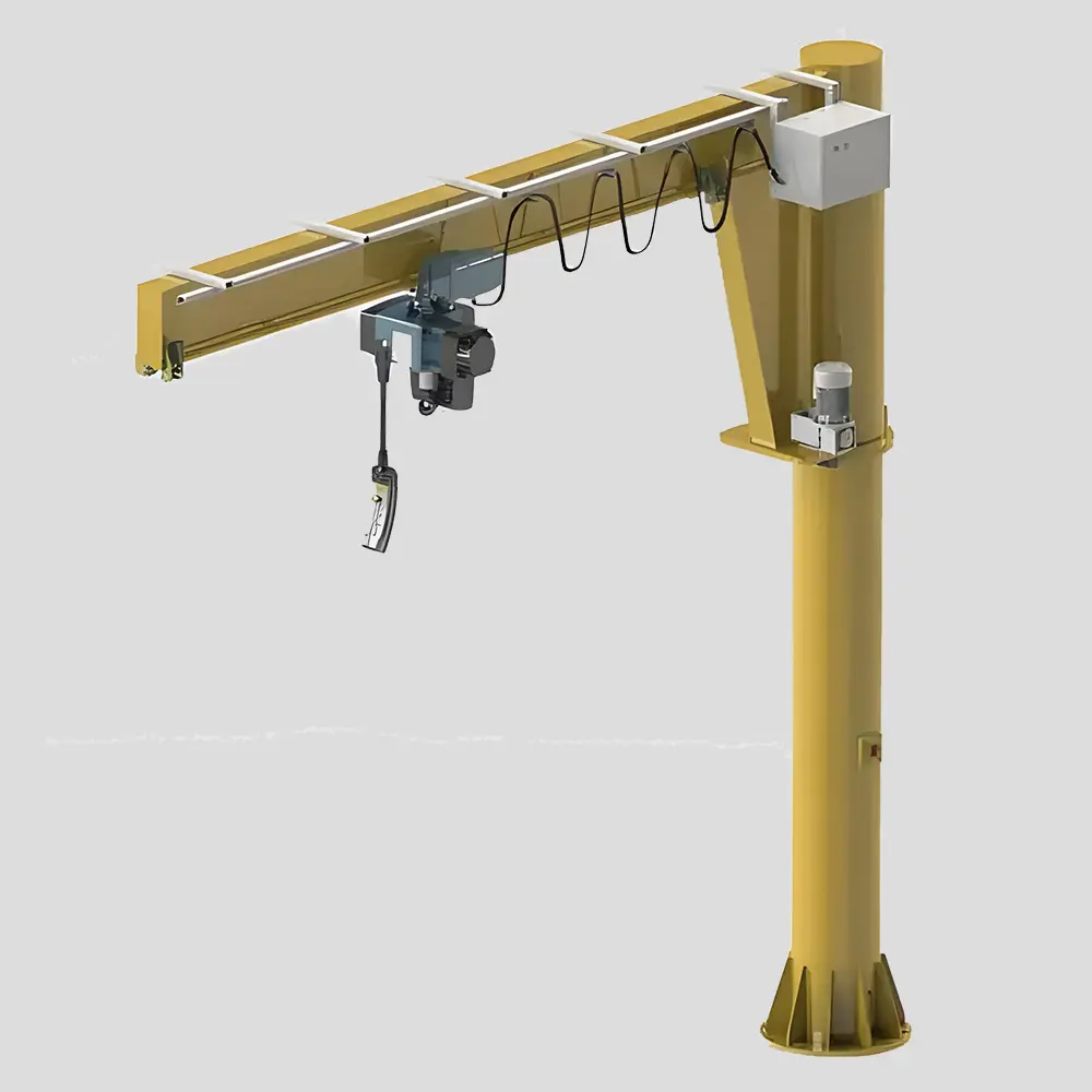 3,省力:电动旋臂吊采用电动升降装置,可以轻松实现货物的升
