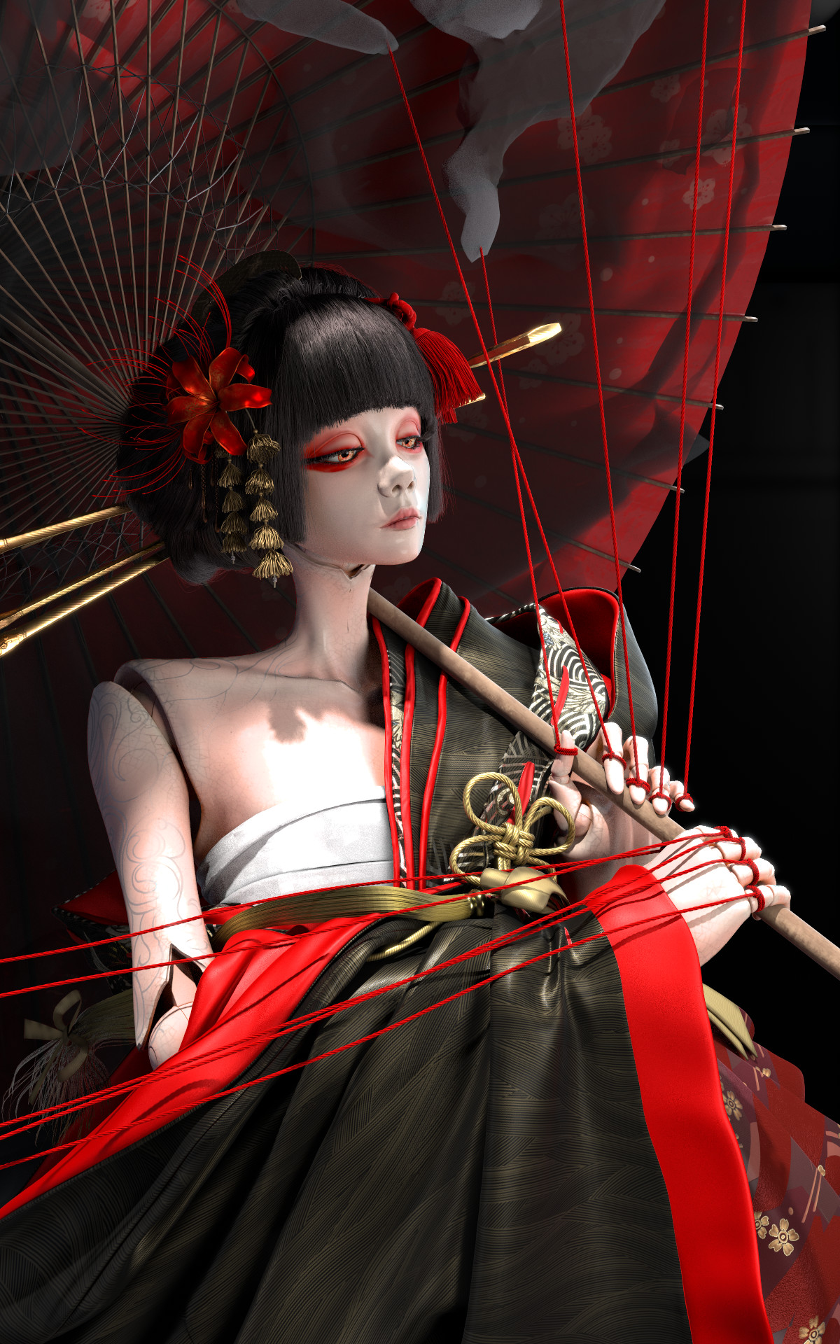 手绘古代打伞的美女中国风免扣素材图片_效果元素_设计元素-图行天下素材网