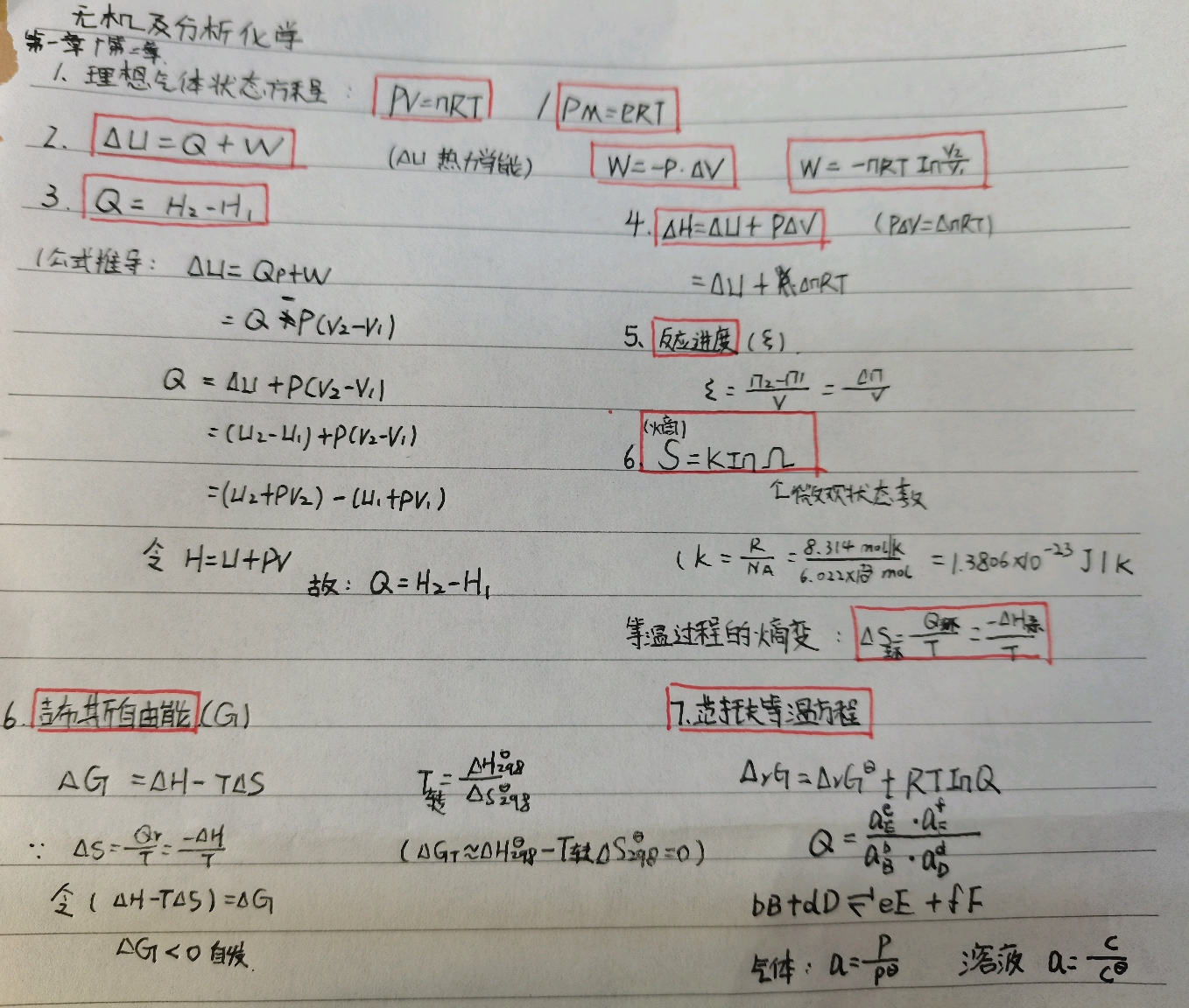 大学化学无机及分析化学笔记整理,(含推导)