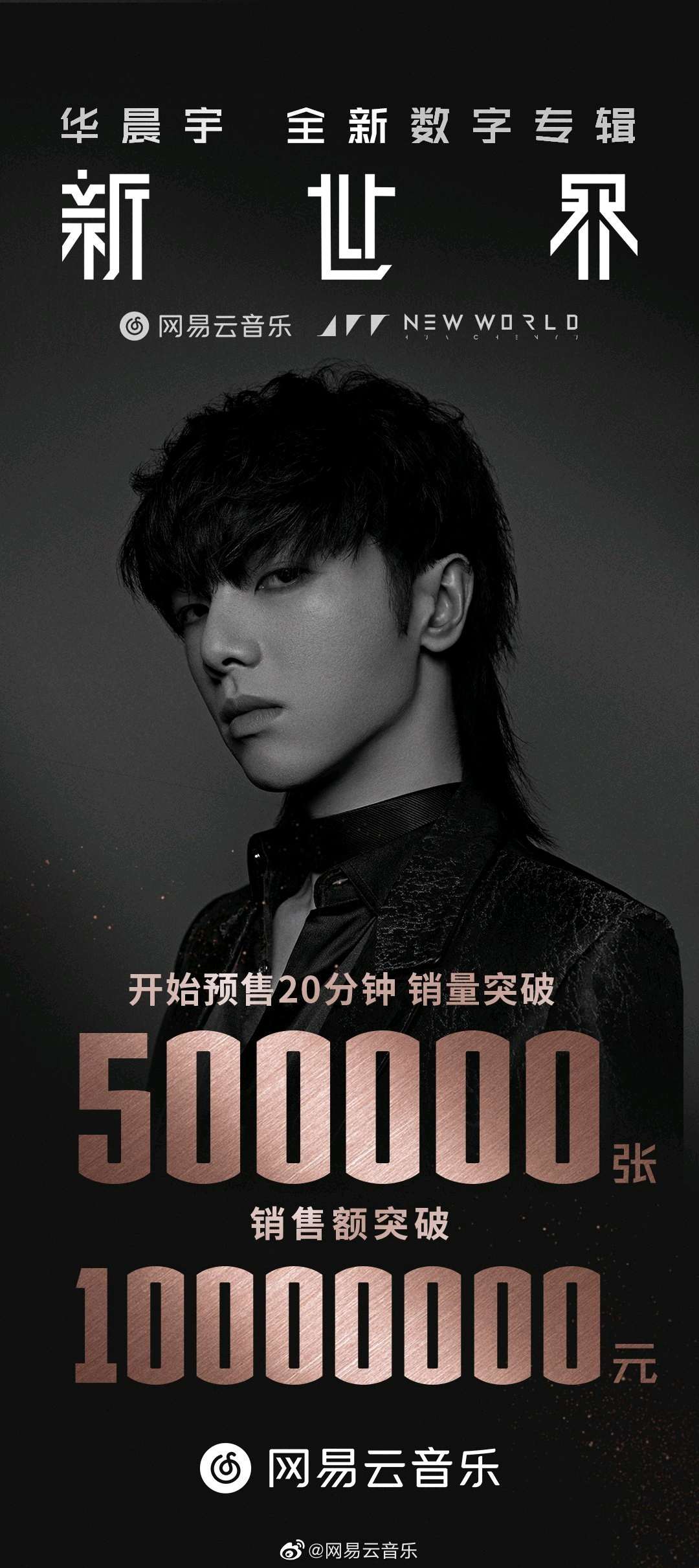 华晨宇全新四专《新世界 new world》预售上线1小时销量61w !