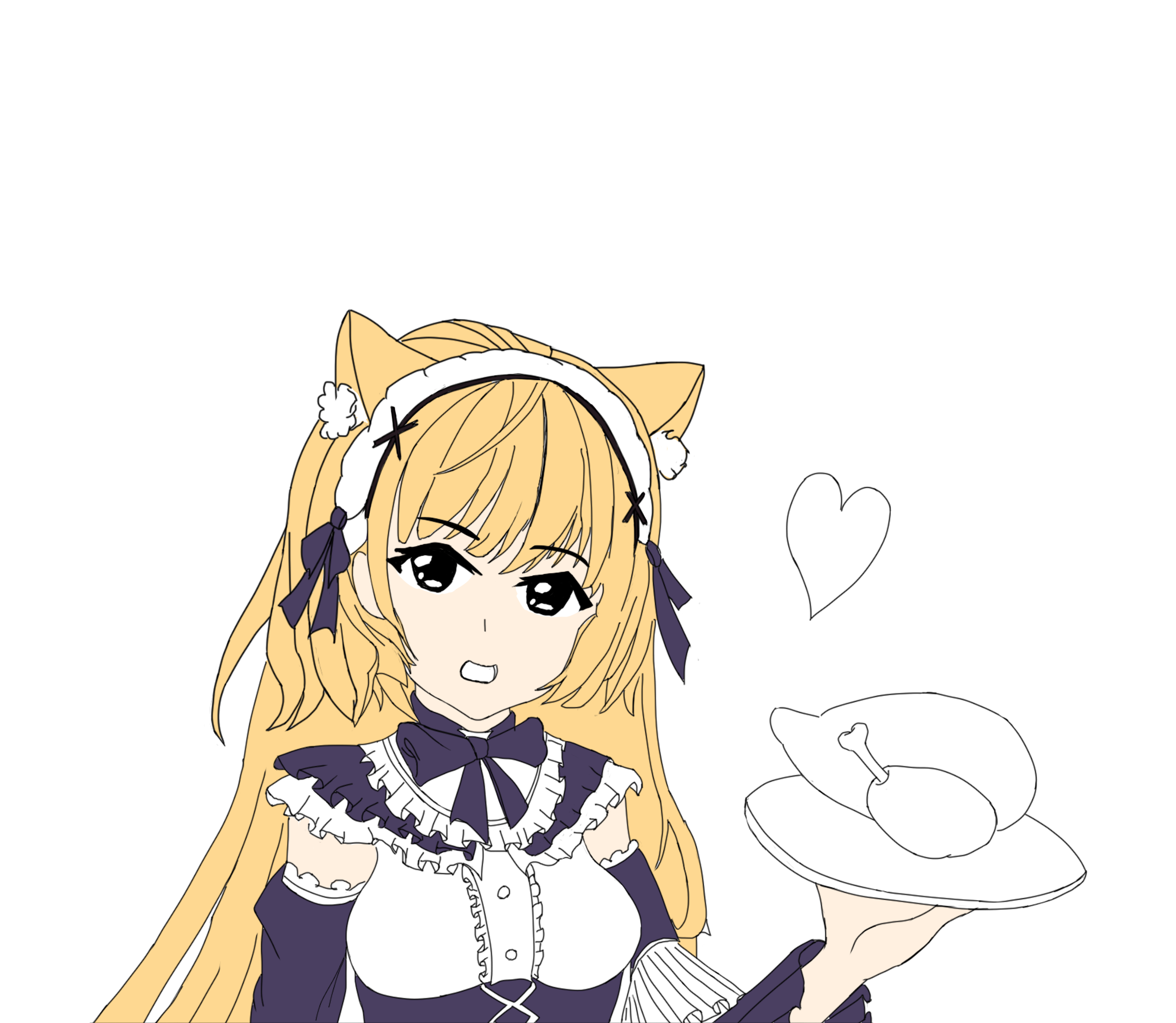 画渣自学日记1女仆装边缘褶皱画法与毛茸茸的猫耳的画法