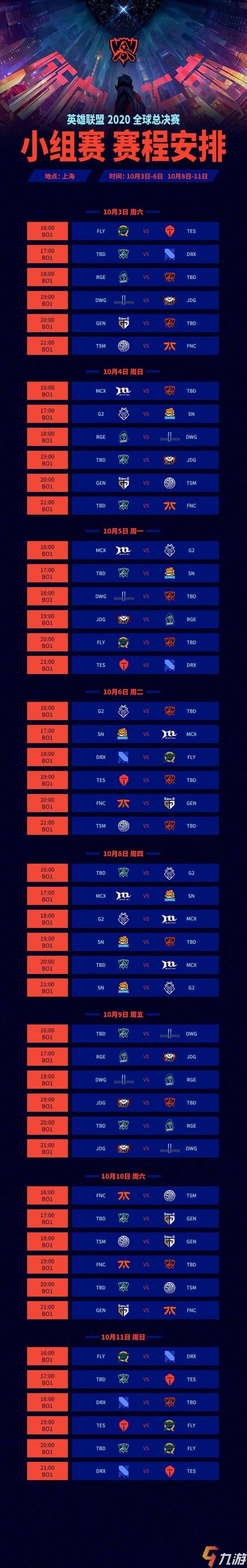 英雄联盟s10全球总决赛赛程表