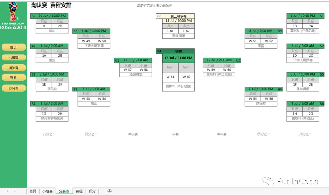 俄罗斯2018世界杯赛程攻略Excel文件