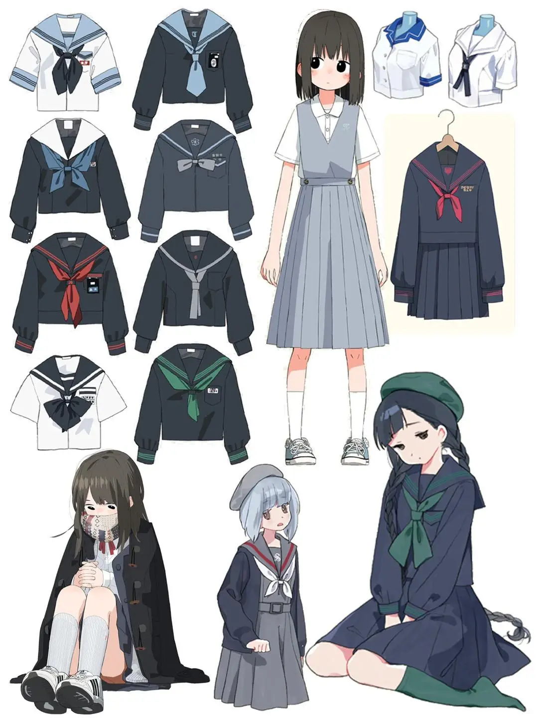制服搭配画法,各式各样jk制服绘画参考素材