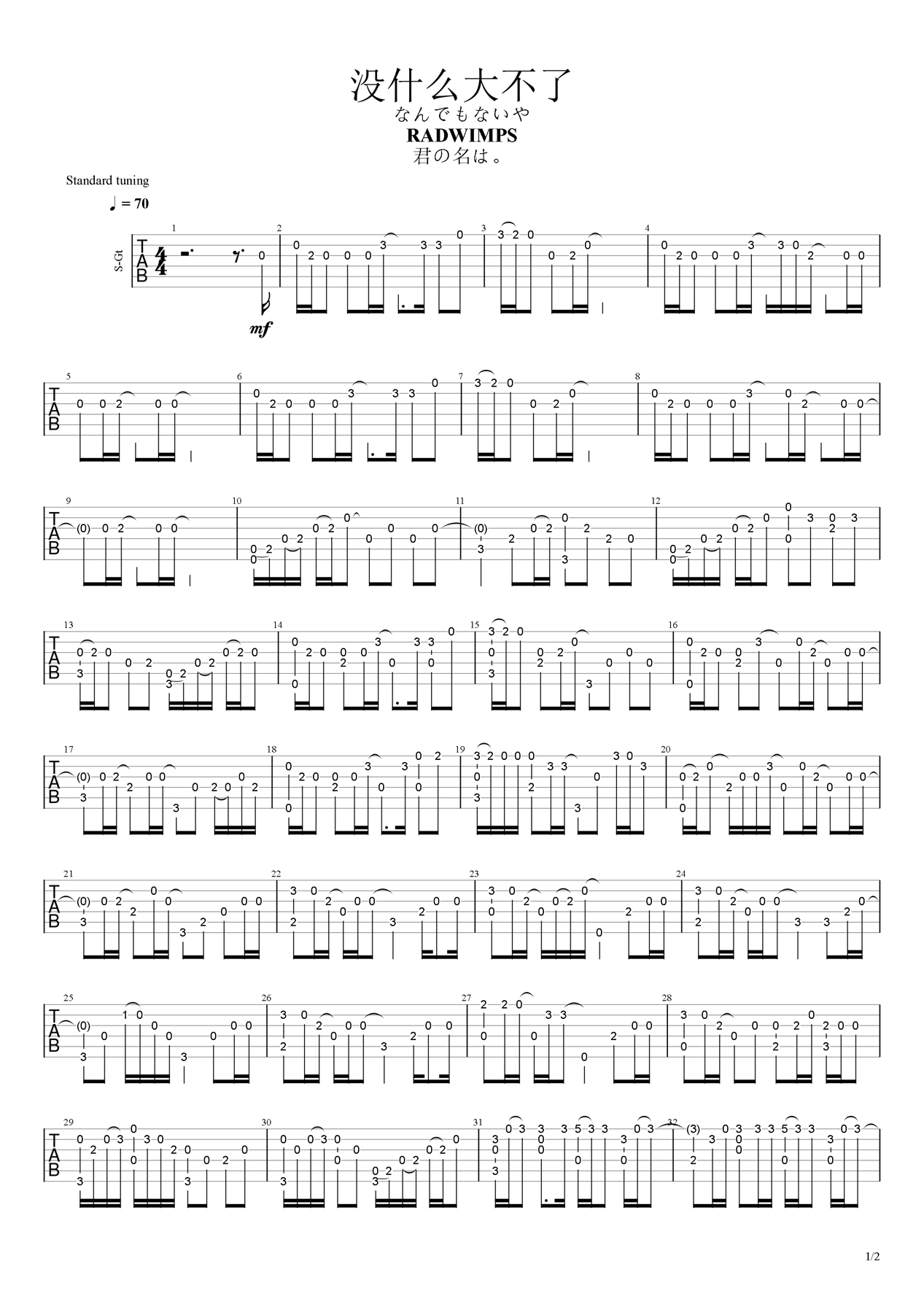 《致爱丽丝》指弹数字谱 - 吉他谱 选用C调指法编配 - 中级谱子 - 六线谱(独奏/指弹谱) - 易谱库