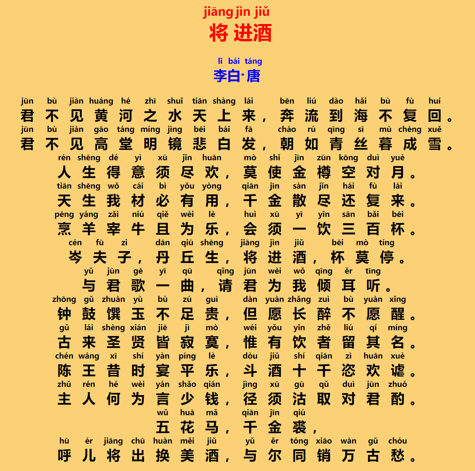 将进酒拼音版本,译文拼音版本 - 哔哩哔哩