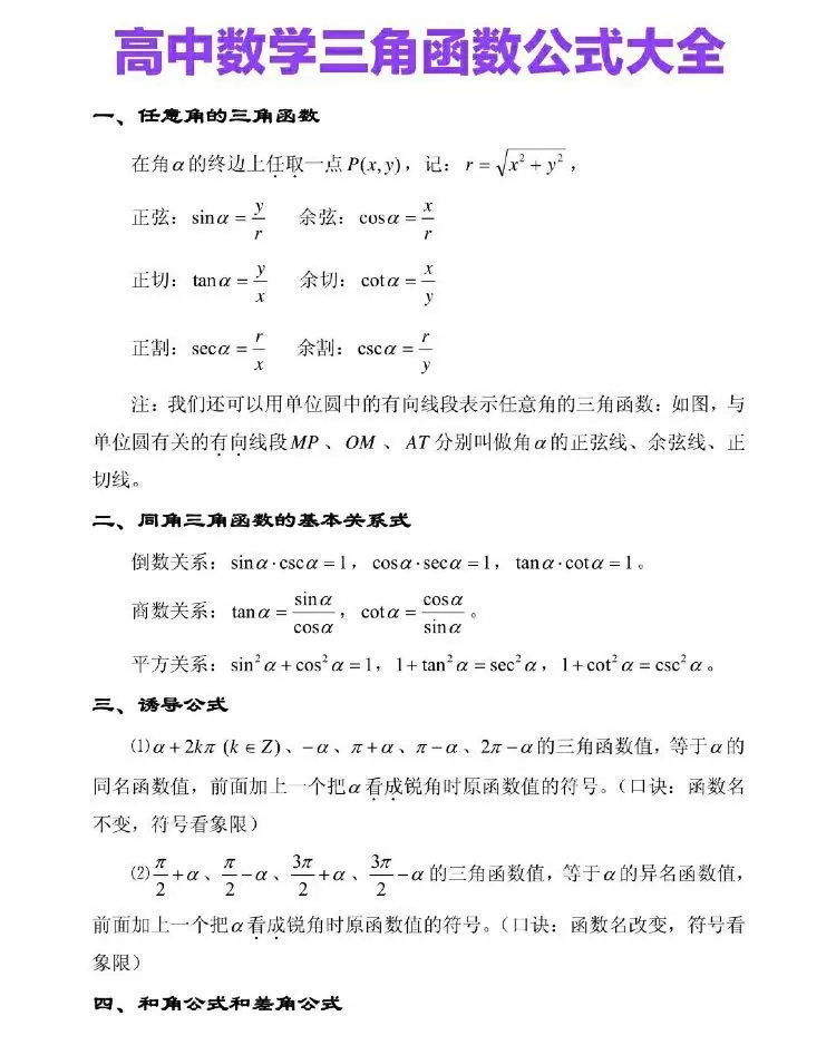 打通数学的 任督二脉 三角函数公式大全 给白嫖怪们的福利哈 哔哩哔哩