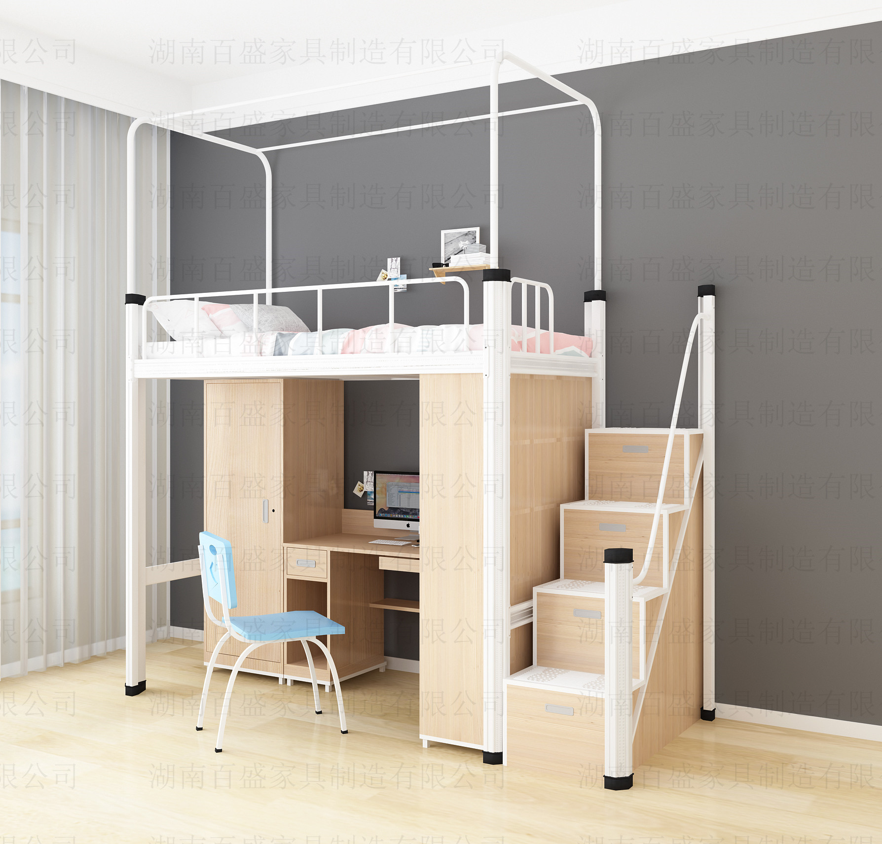 学生宿舍铁床架子床公寓床卡扣床厂---百盛家具