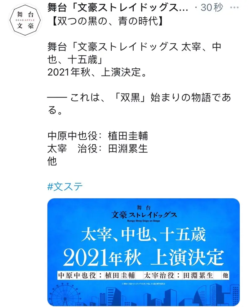 文豪野犬 太宰 中也 十五岁 舞台剧上映决定 哔哩哔哩