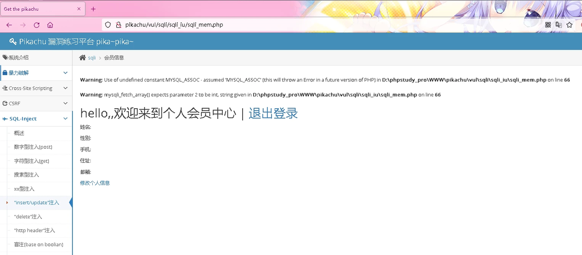 Pikachu Sql Injection Insert update pika pika Pikachu sql injection insert update pika pika