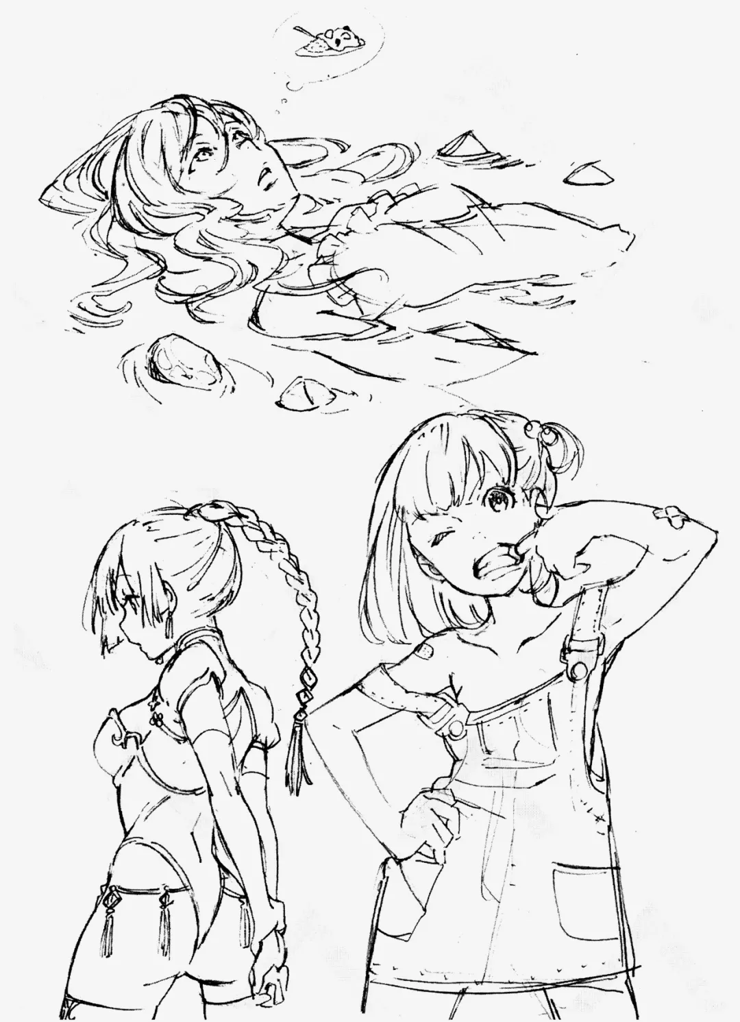 素材女生人体动态线稿参考各种透视夸张部位