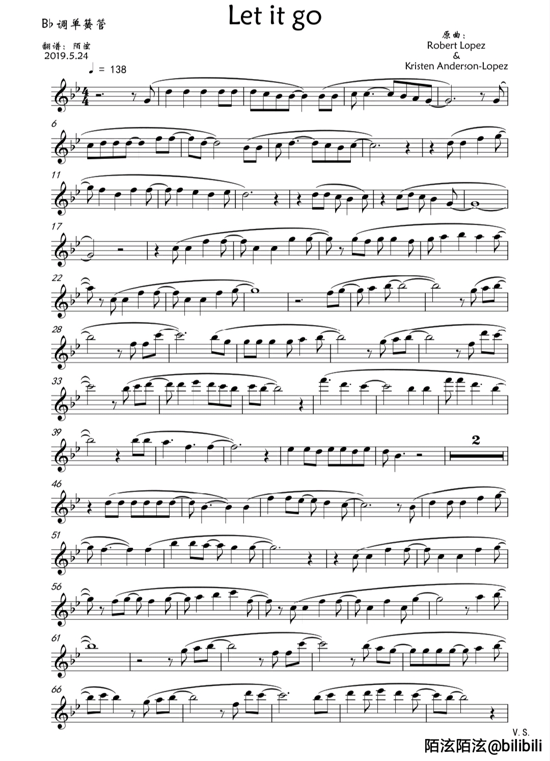 《冰雪奇缘》插曲《Let It Go》单簧管谱