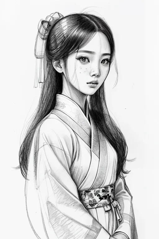 素描画人物古代 女孩图片