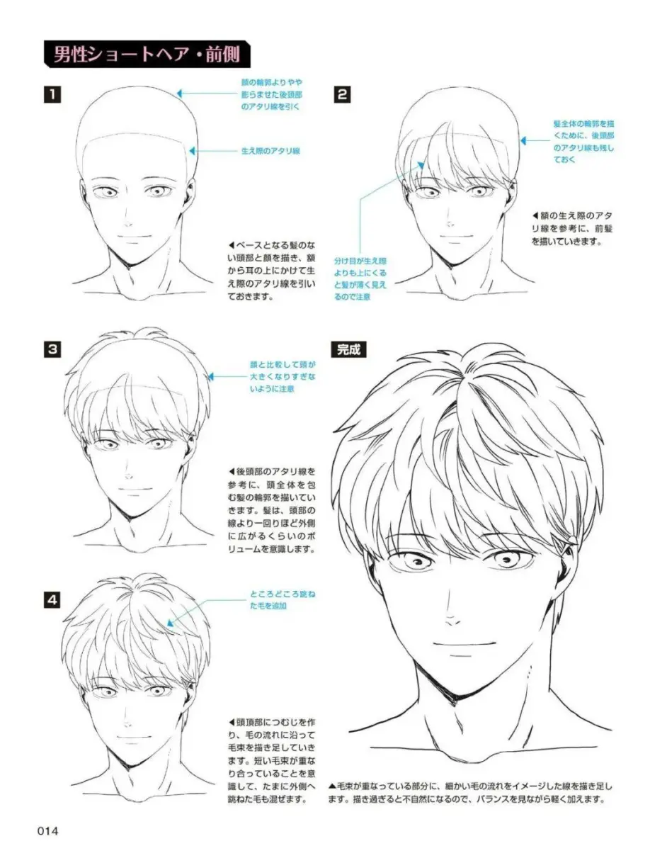 绘画素材 165p二次元漫画男生 女生不同角度发型头发参考教程素材 哔哩哔哩