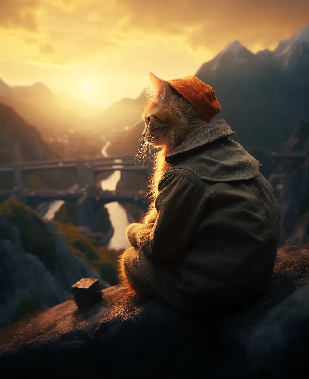 你的猫给你发来一张看日落背影照