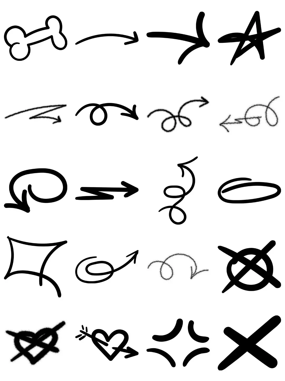 素材分享丨潮流创意街头乱涂手绘插画涂鸦标记符号拼贴png图案免抠