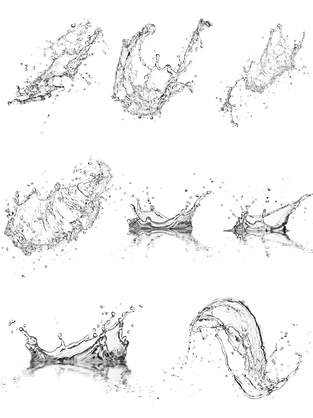 水花四溅素描图片