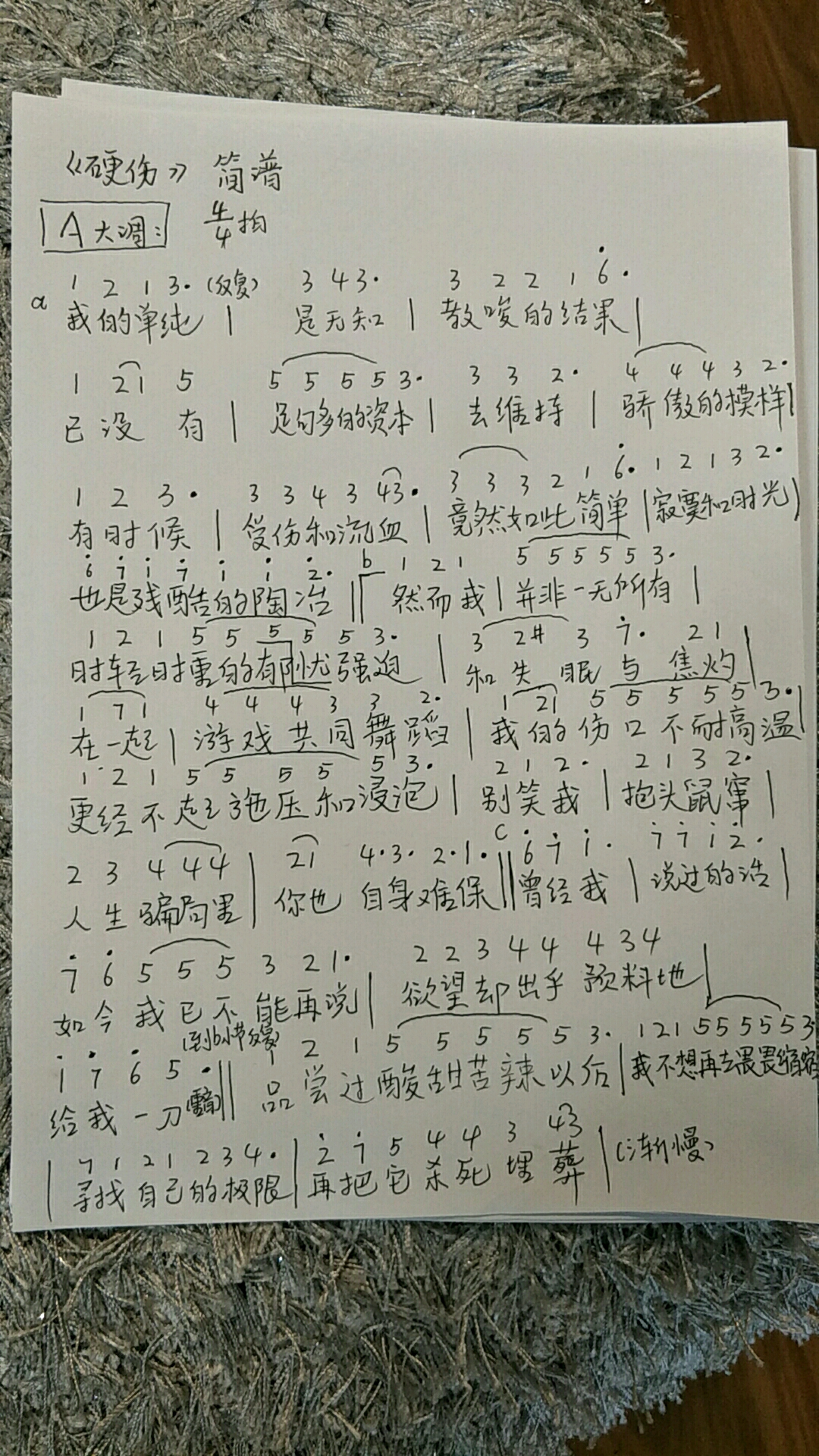 《硬伤》简谱及钢琴谱(手写)