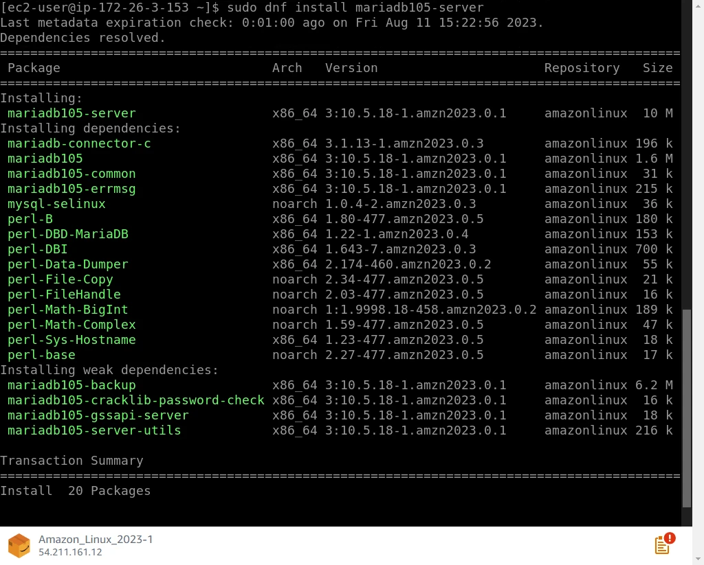 在Amazon Linux 2023上安装MariaDB 哔哩哔哩