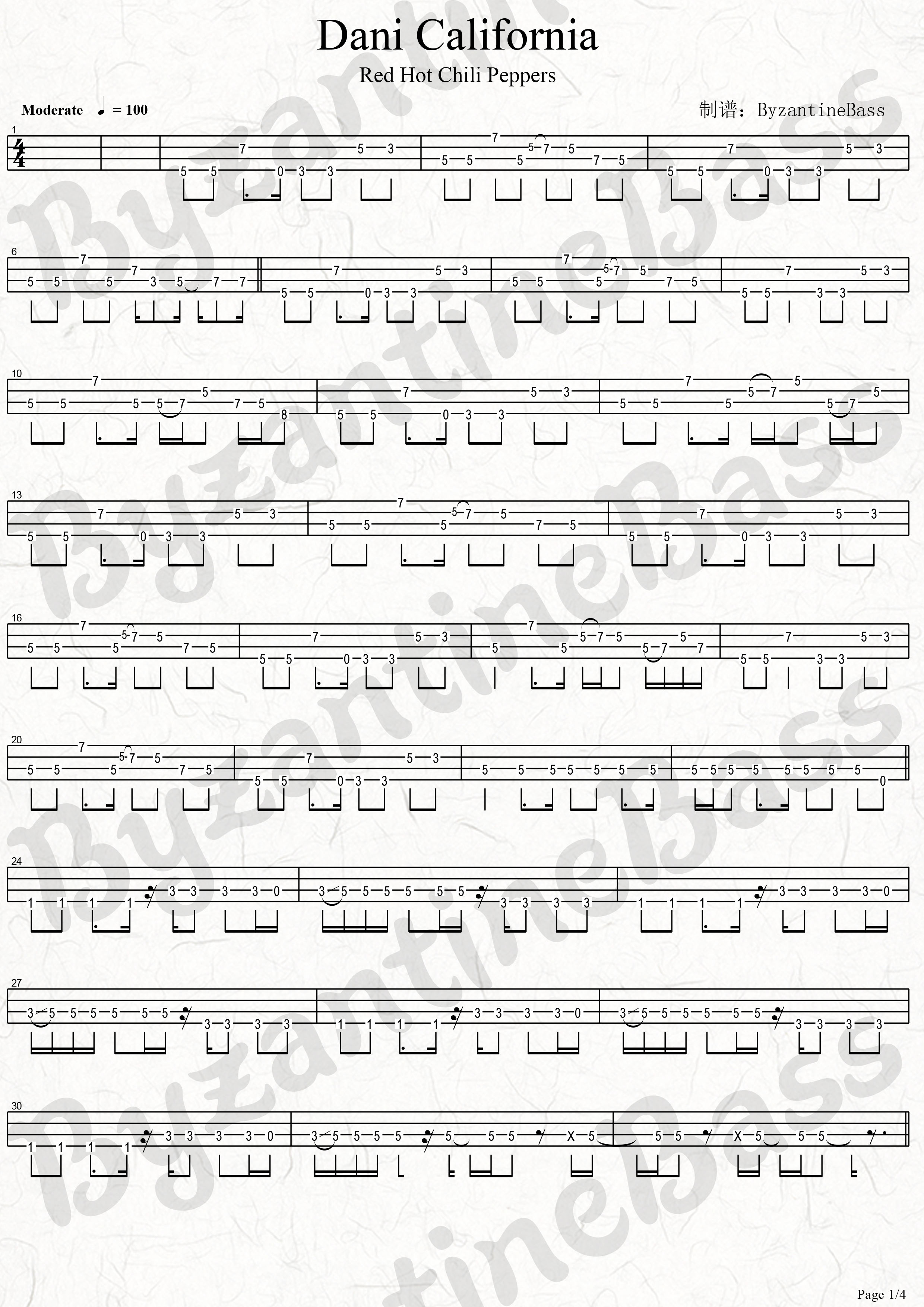 Red Hot Chili PeppersDani California Bass Tab 哔哩哔哩