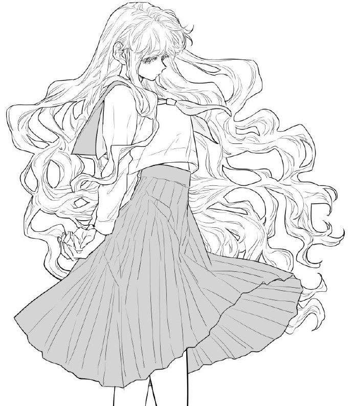 【绘画参考】一组少女黑白动态姿势线稿,细节拉满不愧是大触的作品!