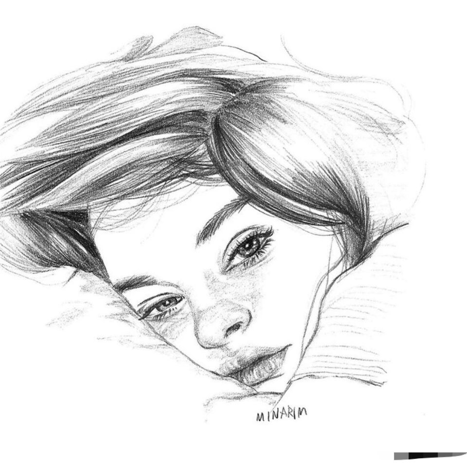 韩国素描人像可爱小姐姐