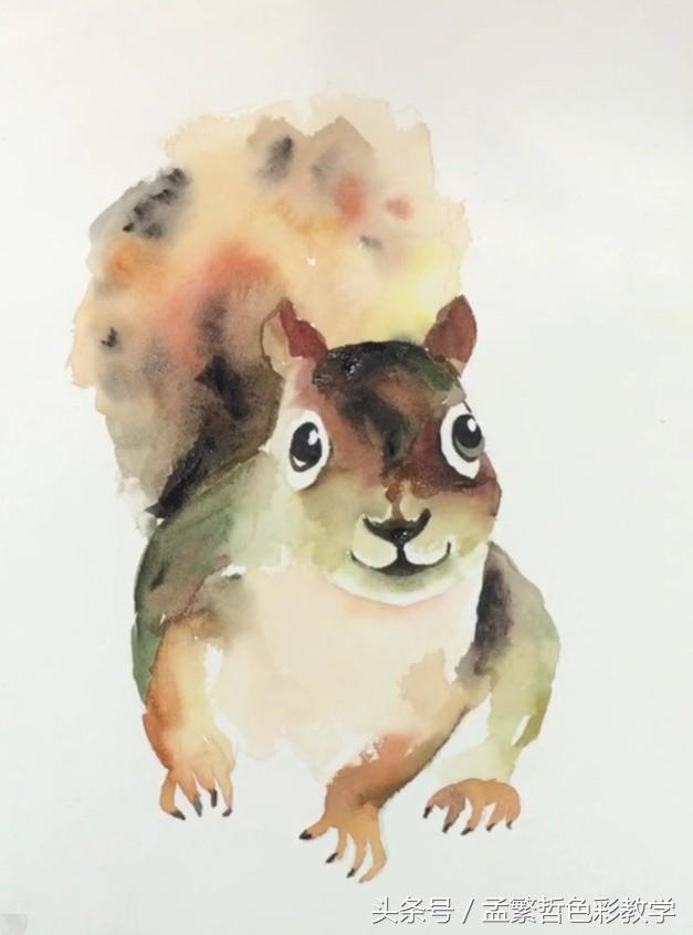 活泼小松鼠水彩高清步骤搞