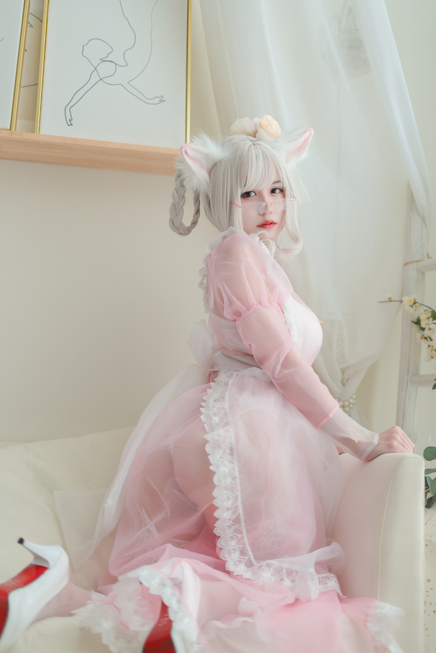 小仓千代W粉色透明女仆Cosplay5