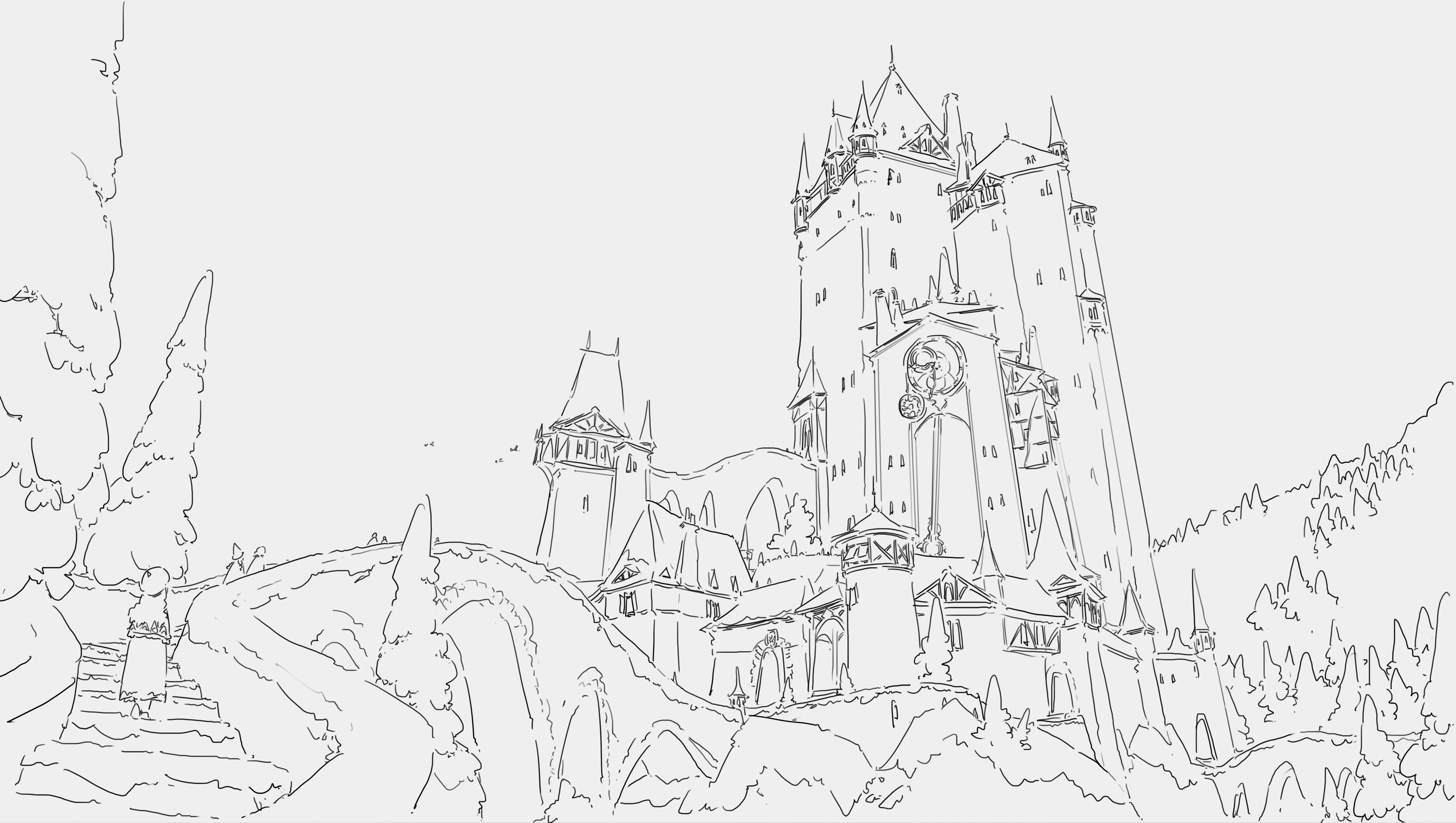 一步一步细化在楼梯间还有准备上学的学生有一点手绘彩铅插画的氛围但