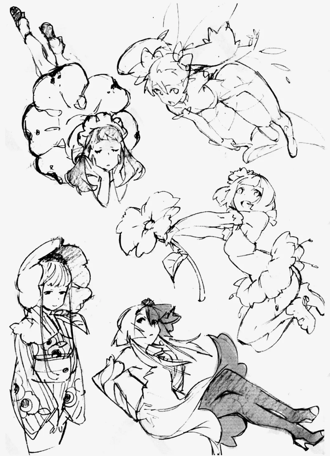 素材女生人体动态线稿参考各种透视夸张部位