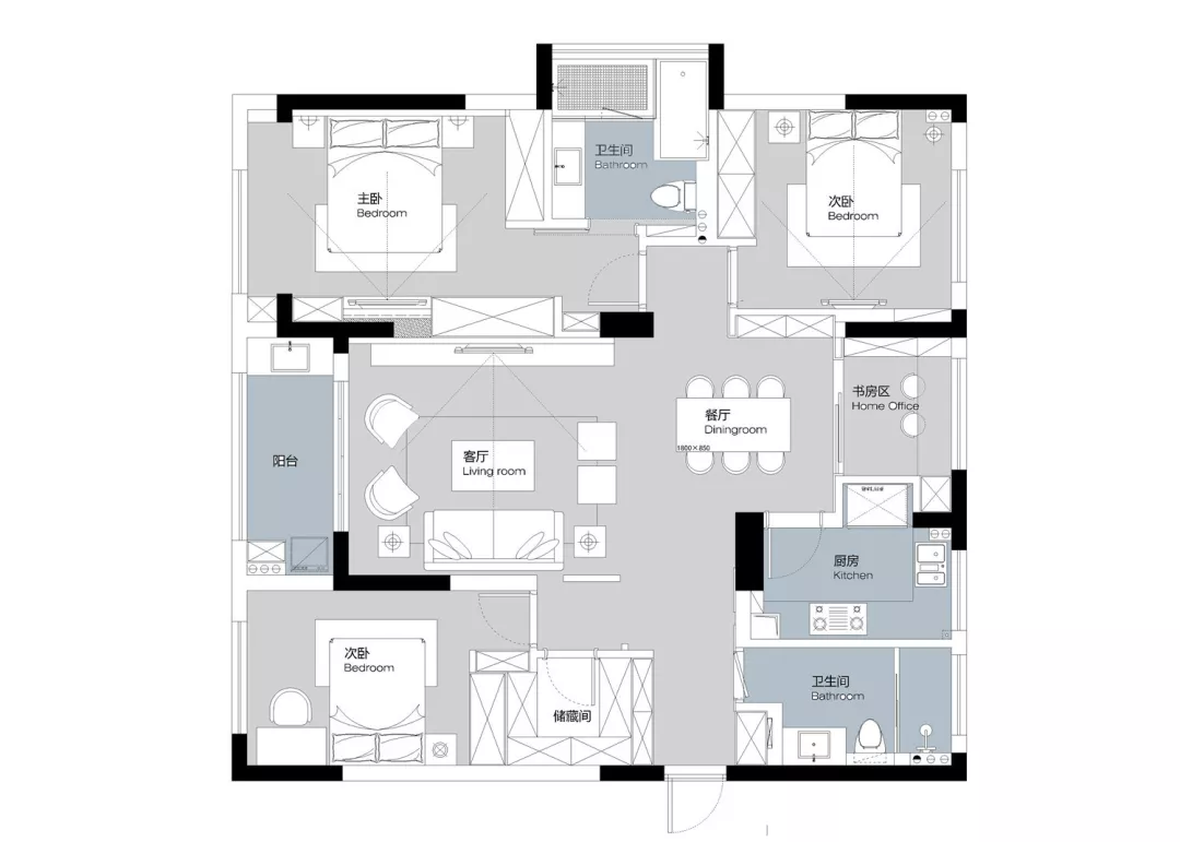 调为主色搭配黑色与白色,打造出这样一个深受年轻人喜欢的时尚空间