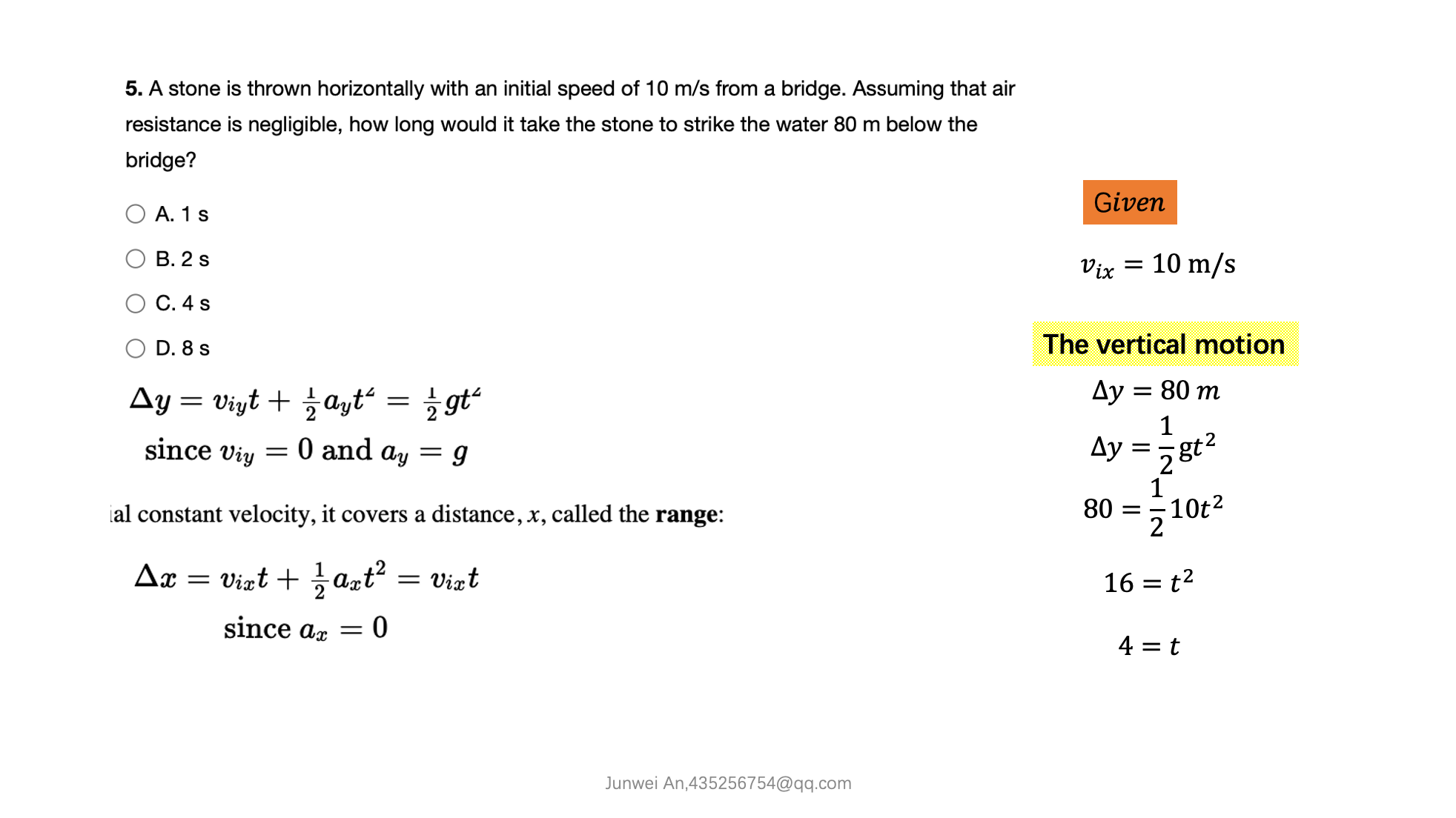 Horizontally launched projectiles mcq kinematics ap physics 