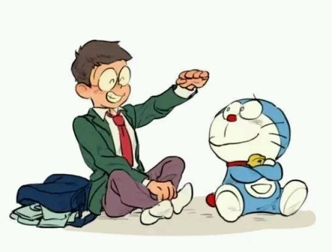 长大后的大雄和哆啦a梦."嘻嘻,哆啦a梦你怎么和我差这么多身高呢?