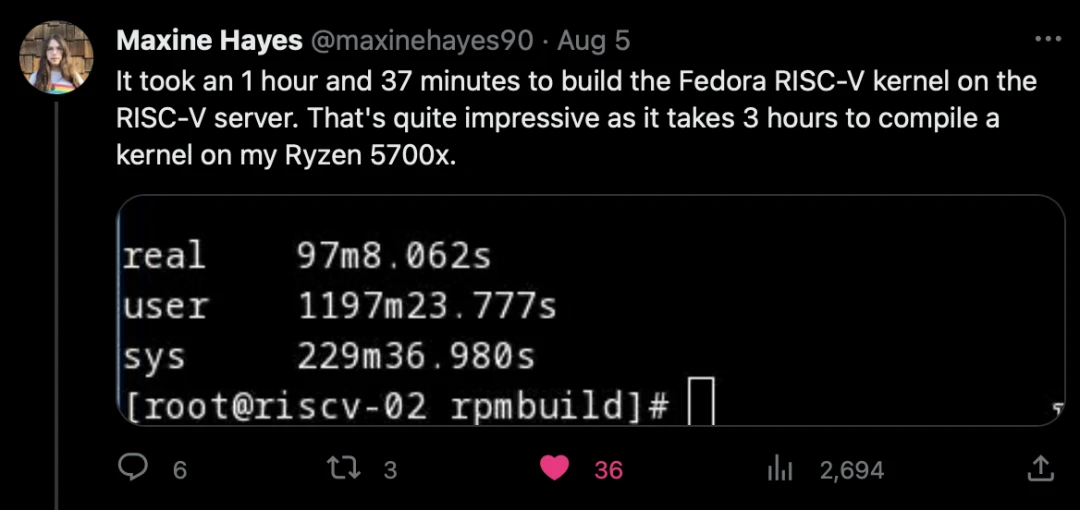 RISC-V云测平台：Compiling The Fedora Linux Kernel Natively On RISC-V - 哔哩哔哩