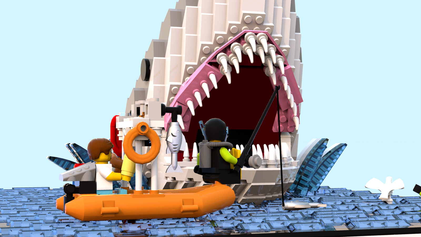 外国玩家用1200片乐高搭建水面探头大白鲨,还原度还挺高