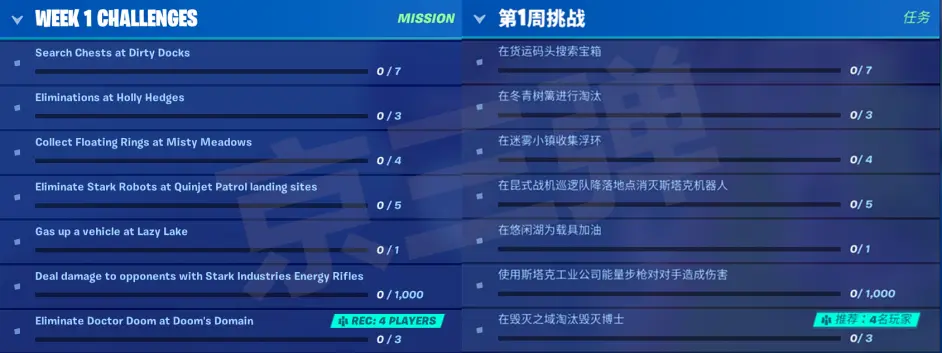 堡垒之夜 第二章第四赛季第一周任务中英文对照表与金刚狼任务位置 哔哩哔哩