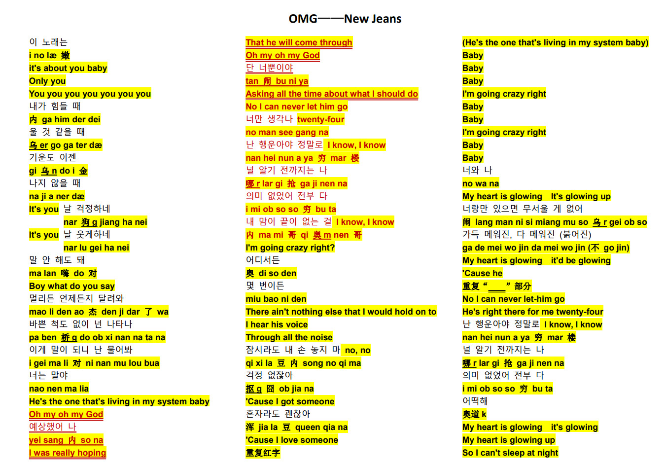 OMG——New Jeans歌词音译（自用） 哔哩哔哩