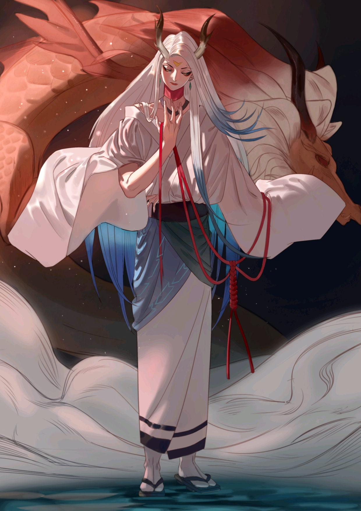 描绘了头上长着角的男子的插画作品,有一种能令人联想到神话的奇幻