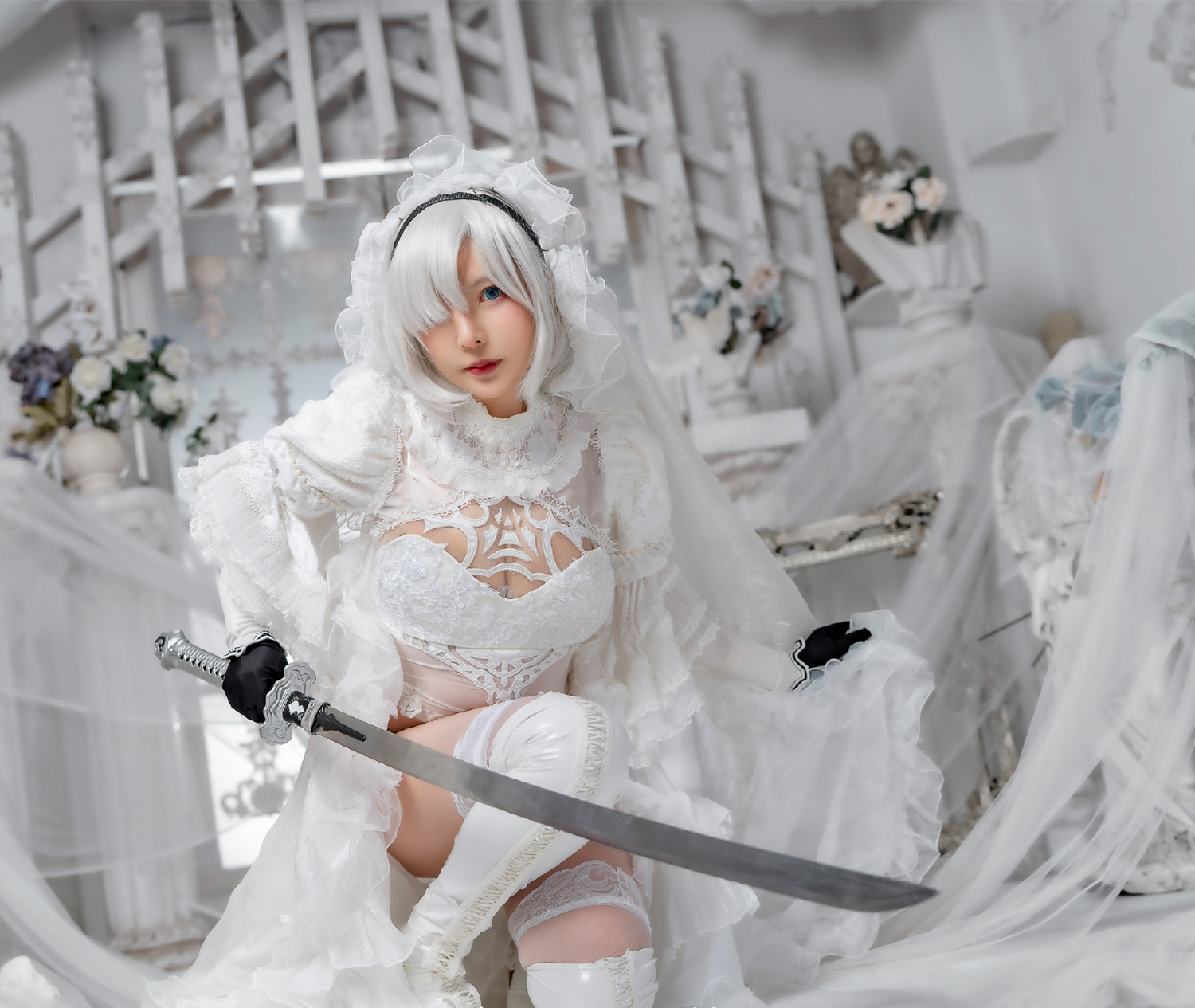 妍子坚不可摧尼尔：机械纪元2B花嫁cosplay9