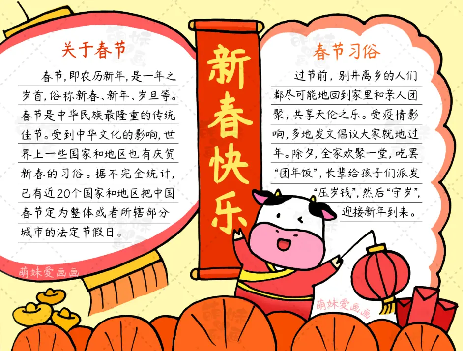 新春快乐 学画简单又漂亮的春节手抄报模板 含内容文字 哔哩哔哩