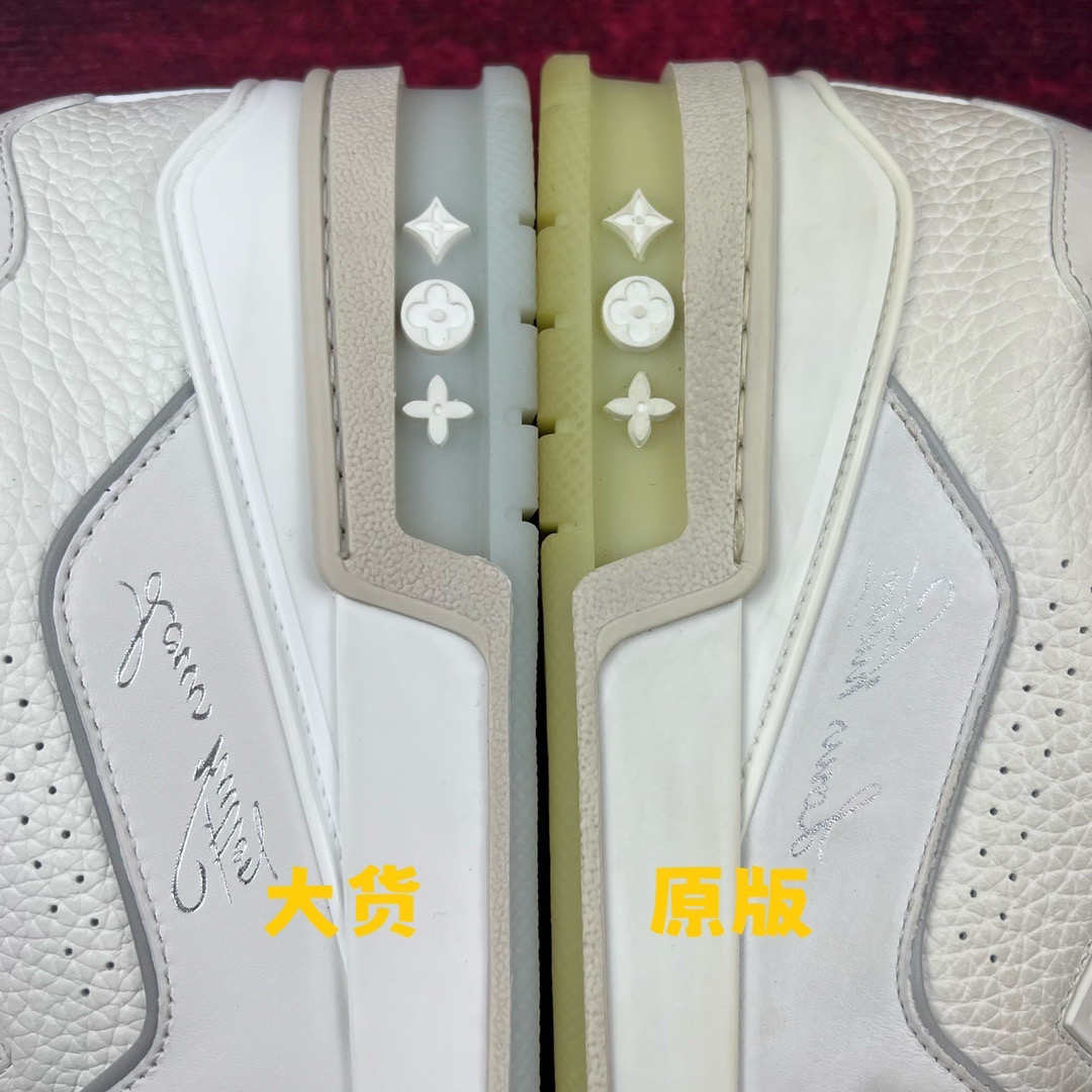 lv trainer 白水泥 真假对比图看看细节如何? - 哔哩哔哩
