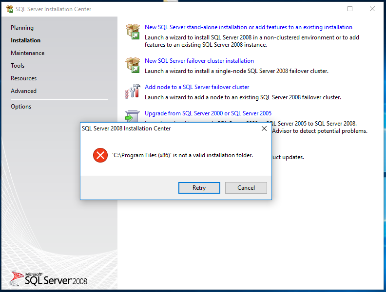 Sql server is not a valid installation folder 