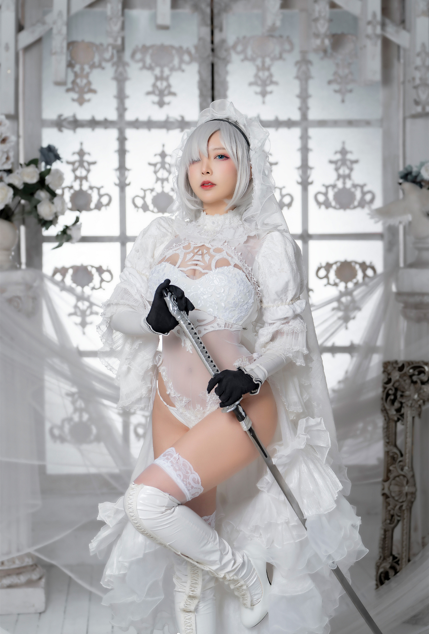 妍子坚不可摧尼尔：机械纪元2B花嫁cosplay6