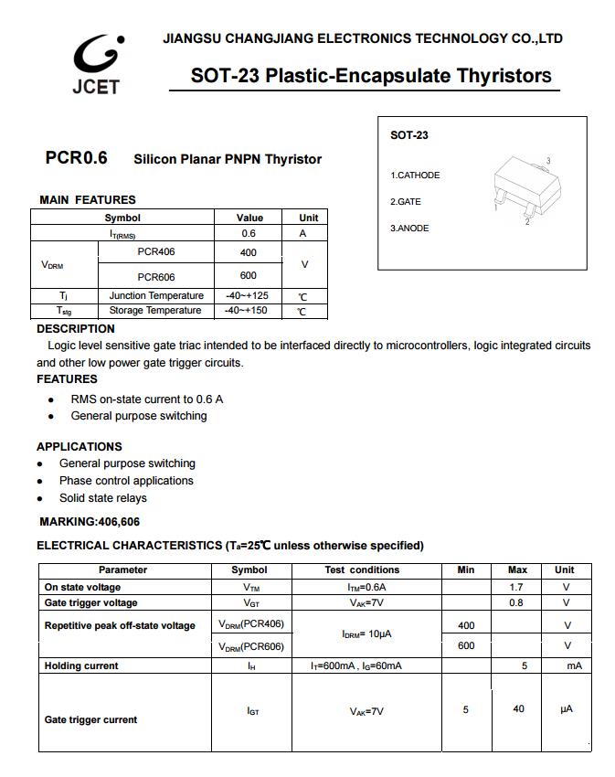 ASEMI代理长电可控硅PCR406参数，PCR406封装 - 哔哩哔哩