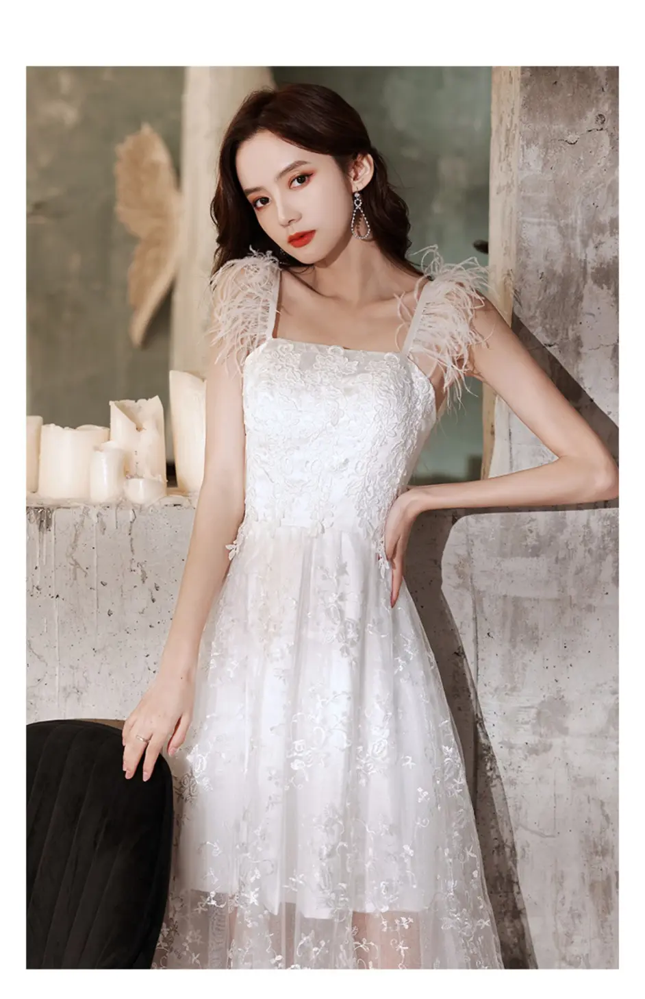 白色晚礼服女仙气公主连衣裙长款性感吊带年会主持人高端宴会气质