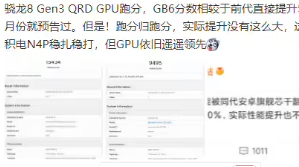 高通骁龙 8 Gen 3 处理器 Gpu 跑分流出，较前代直接提升 50％ 哔哩哔哩