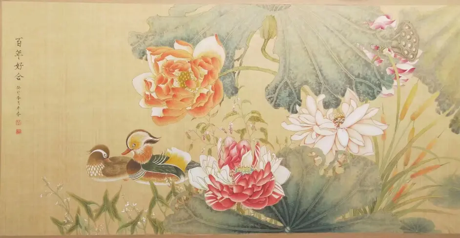 楚彦春复古工笔花鸟画作品《百年好合》,画家楚彦春简介 - 哔哩哔哩